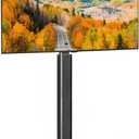 FITUEYES Mobile TV Stand with Wheels for 32-65Inch TV Screens, Rolling Floor Stand with Mount, Black Tempered Glass Base & Wire Management, Holds 66 lbs