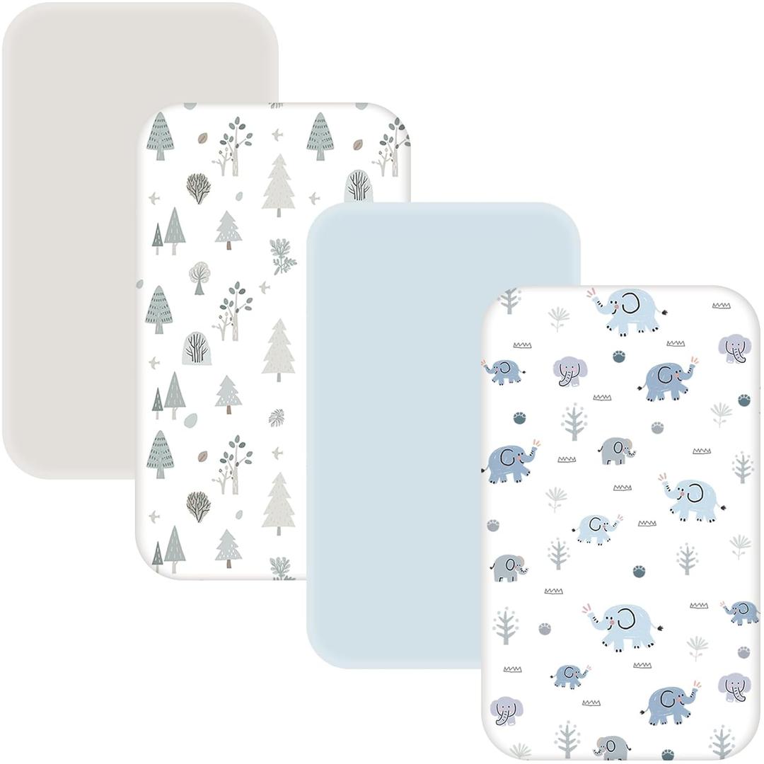 4 Pack Bassinet Sheets - 33"x20" Bedside Bassinet Sheets for Baby Delight, Angelbliss, Fodoss & Most Regular Size Bedside Sleeper | Ultra Soft & Skin Friendly Bassinet Fitted Sheets for Boys Girls (Cyan)
