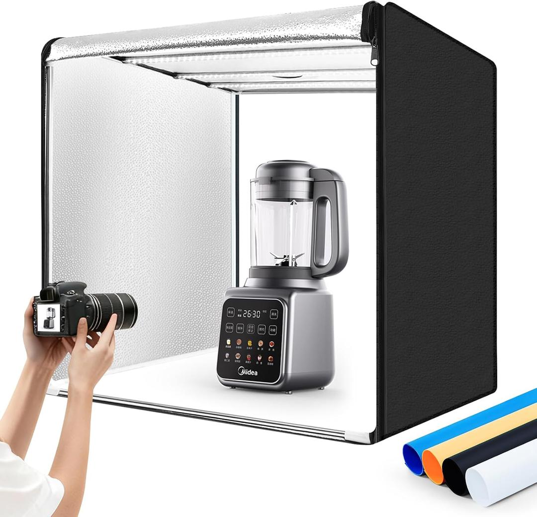 Photo Studio Light Box Photography 32"x32" with 100 LED and 4 Colors Backdrops Photo Box with Lights, Foldable Picture Box for Product Photography with 6500K Brightness