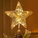 Joiedomi Christmas Tree Toppers 8" Gold Metal Star Decor with Battery Powered Treetop Ornaments with Warm White LED Lights for Xmas Holiday Party Indoor Decorations