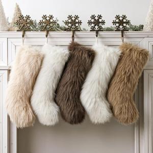 Rustic Personalized Christmas Stockings, 5 Pcs 18 Inch Luxury Thick Plush Faux Fur Stocking, 4 Neutral Colors of White Brown Light Brown, Merry Christmas Home Dcor Xmas Party Decorations Winter Gifts