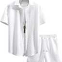 GORGLITTER Men's 2 Piece Outfits Waffle Knit Button Down Shirt Top and Shorts Set XXL