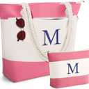 YOOLIFE Beach Bags for Women - Travel Canvas Beach Tote, Pool Waterproof Bag, Travel Essentials, Gifts for Women Birthday (Pink)