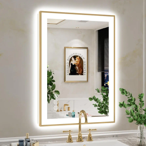 YEELAIT 36x30 Inch LED Bathroom Mirror with Lights (Front Lit and Backlit) Gold Framed Lighted Vanity Mirror for Bathroom Wall Dimmable Anti-Fog Memory Tempered Glass Horizontal/Vertica
