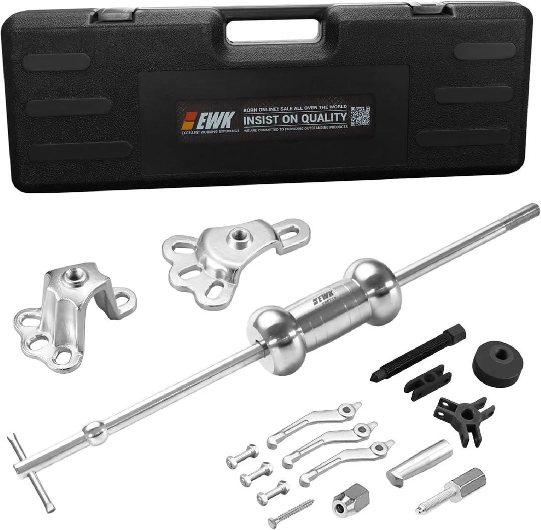 EWK 9-Way Slide Hammer Puller Set, 5 lb Slide Hammer Wheel Hub Puller CV Axle & Rear Axle Bearing Remover, Front Wheel Hub Dent Puller Kit for Bearings Bushings Seals Gears
