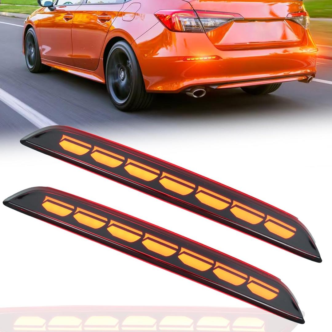 Red Lens LED Rear Reflector Bumper Fog Light Assembly kit for Honda Civic Hatchback 2022-2024,Turn Signal Light&Brake Light&Daytime Running Light,2 PCS (Smoked)