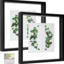 MUYE 10x10 Floating Frames Set of 2,Double Glass Picture Frame Display Any Size Photo up to 10x10,Wall Mount or Tabletop Standing, Black