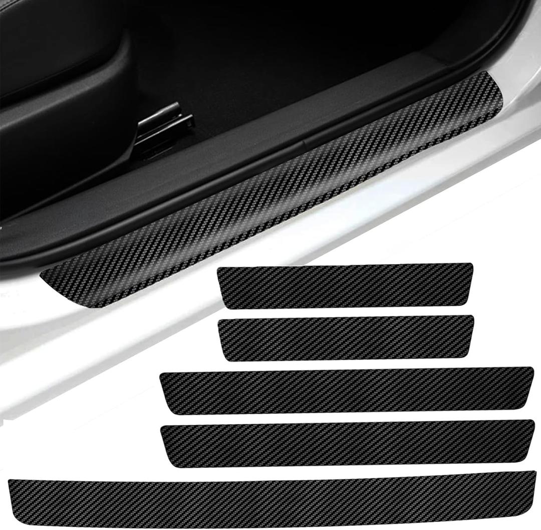 Door Sill Protector, Carbon Fiber Texture Waterproof Scratch Resistant Car Door Protector, Enhances Vehicle Aesthetics, Car Door Sills and Car Trim, Universal Fit for All Vehicle Models (5PCS)