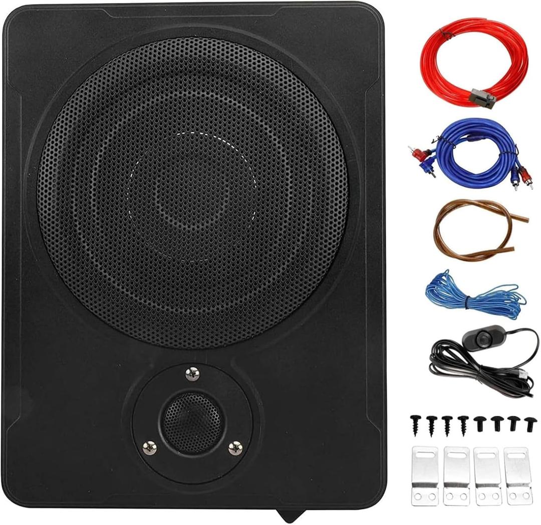 Yaeccc 8" 600w Audio Slim Under-Seat Powered Subwoofer, Car/ Truck Sub Bass Speaker Kit, Ultra Slim Under Seat Active Powered Car/ Truck Subwoofer