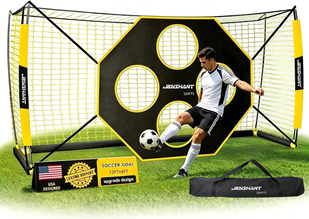 Soccer nets for Backyard, 12x6 FT Soccer Net Easy Setup, Portable Soccer Goals for Backyard with Upgraded Collapsible Metal Base, Outdoor Indoor Soccer Goal Net for Practice with Carry Bag