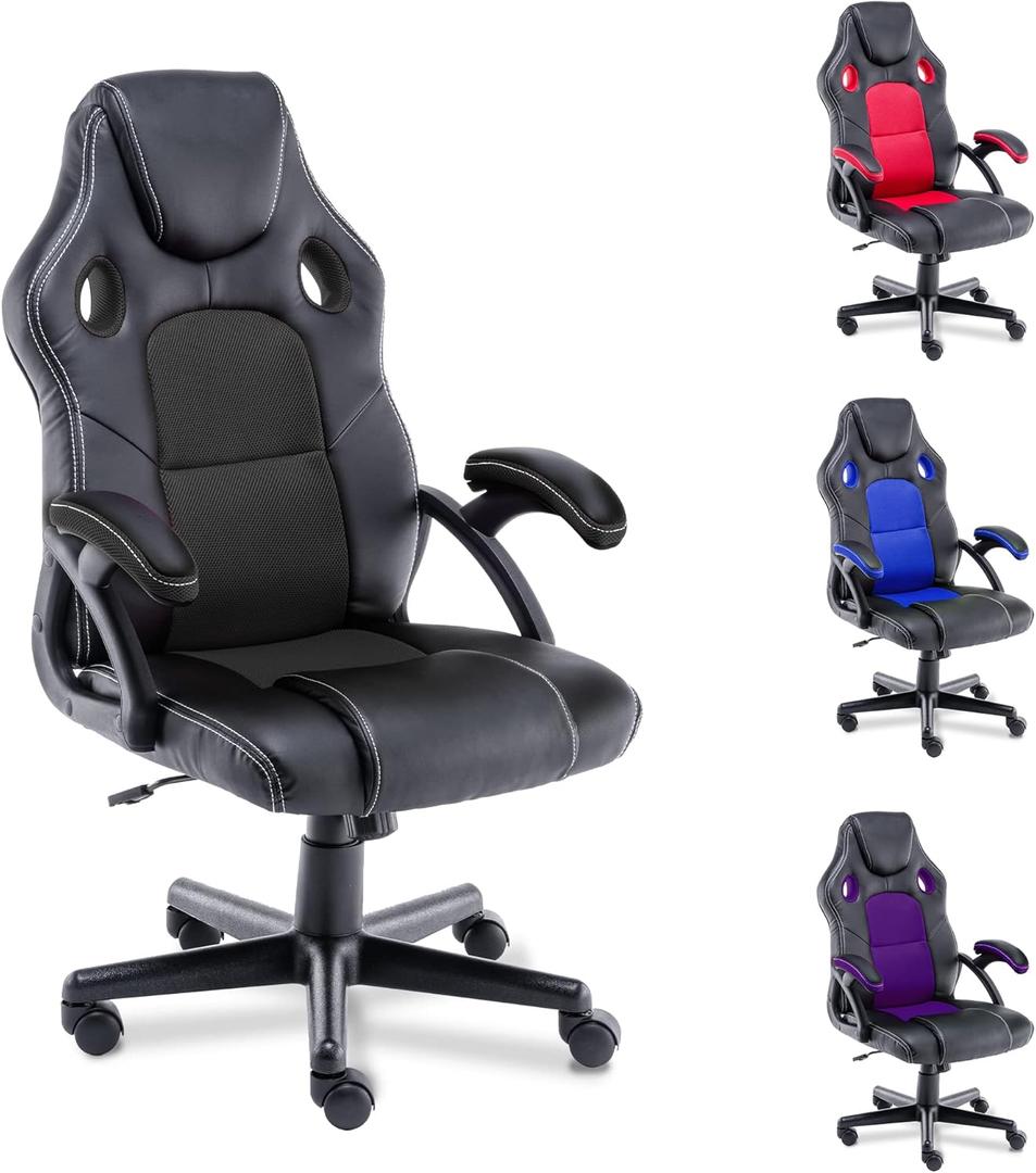 T-THREE.Gaming chair Office chair Computer chair Video Gaming Chair with Lumbar and Back Support, Racing Style PU Leather, Height Adjustable, 360 Swivel with Adults, Women, Men,Teens and Kids Black
