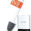 Sellemer Toilet Brush and Holder Set for Bathroom, Flexible Toilet Bowl Brush Head with Silicone Bristles, Compact Size for Storage and Organization, Ventilation Slots Base (2 Pack, White)