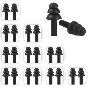 10 Pairs Noise Cancelling Ear Plugs, Premium Soft Silicone, Reusable, Waterproof, Hypoallergenic, Earplugs for Swimming, Airplanes, Concerts, Shooting, Travelling, Sleeping & Snoring (Black)