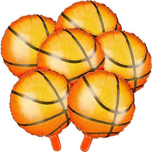 Skylety 6 Pieces Set 18 Inch Basketball Balloons Party Supplies Aluminum Foil Balloon Basketball Party Favors for Sports Birthday Theme Decoration