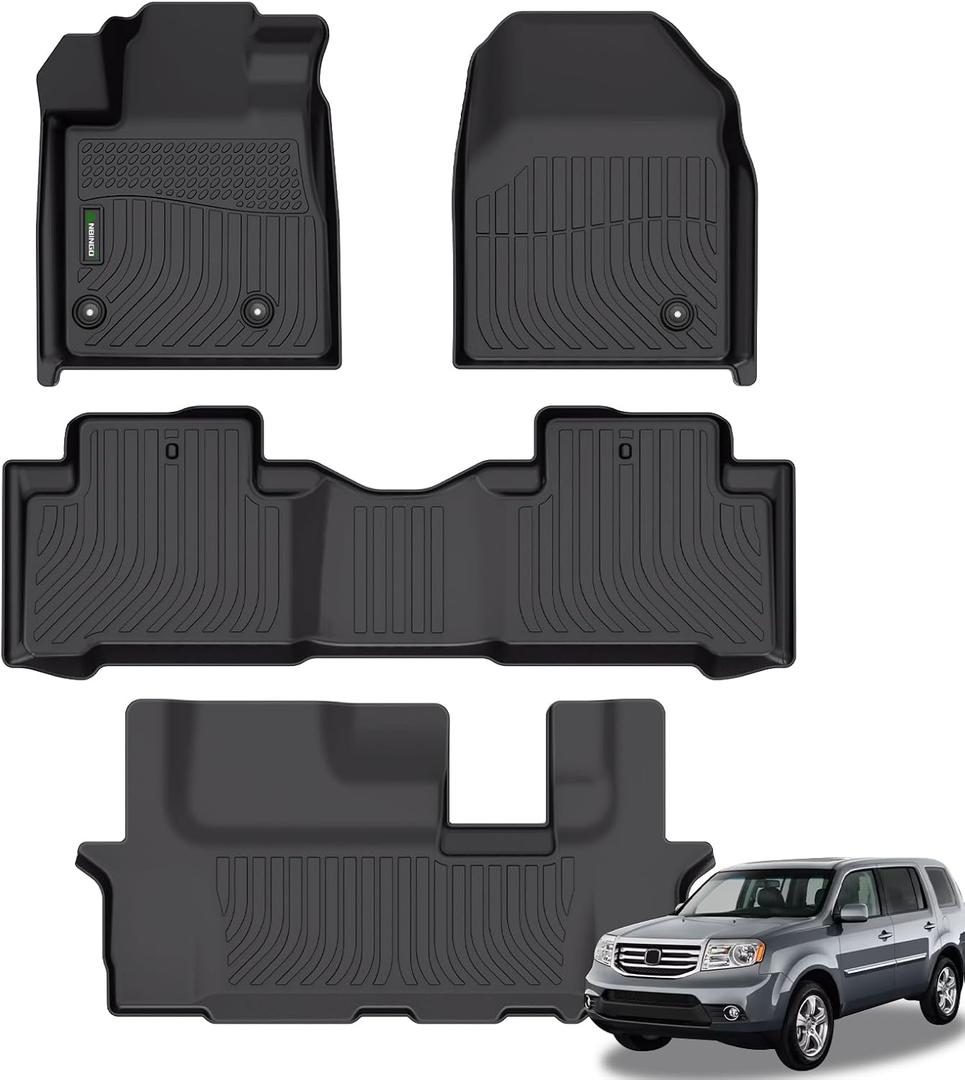 ANBINGOFloor Mats Fit for Pilot 2009-2015.All Weather Protection TPE Waterproof Non-Slip Floor Liners Fit 1st & 2nd &3 rd Row Set Accessories-Black