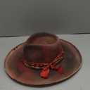 RUEDIGER Vintage Wide Brim Fedora Hats 100% Wool Stiff Felt Hat Rancher Hat with Lightning Logo Handmade Distressed/Burned (7 5/8, Wine Red)
