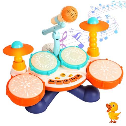 Toddler Drum Set for Toddlers 1-3, Upgraded Baby Drum Set with Microphone, Adjustable Cymbals & Stable Base, Soft Lights Musical Instrument Toy for 1 2 3 Year Old Boys Girls, Birthday Gift