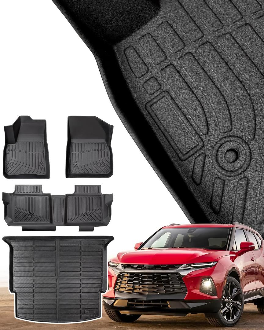 DrCarNow for Chevy Blazer Floor Mats(Gas Only),2025 2024 2023 2022 2021 2020 2019 for Chevrolet Blazer All Weather Heavy Duty Rubber Car Tech Trunk Mats Set Base/Premier/RS/L/LS/LT Blazer Accessories