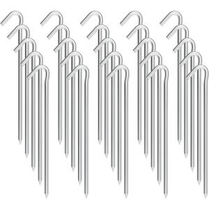 Metal Tent Stakes Heavy Duty 9 Inch, 25 Pack Anti-Rust Galvanized Steel Camping Tarp Stakes, Ground Stakes Tent Pegs Yard Stakes Canopy Spikes for Inflatables, Outdoor Decorations