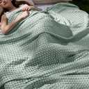 Bedsure Cooling Cotton Waffle Queen Size Blanket - Lightweight Breathable Summer Blanket of Rayon Derived from Bamboo for Hot Sleepers, Luxury Throws for Bed, Couch and Sofa, Mint Green, 90x90 Inches