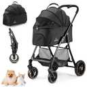 Pet Stroller for Small/Medium Dogs & Cats up to 55 lbs, Upgraded 4 Wheels Dog Stroller for Large Dogs, 3-in-1 Foldable Portable Travel Carrier for 2 Cats with Storage Basket and Cupholder
