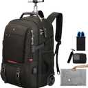 Backpack with wheels,rolling backpack with 2 Packing Cubes and compression bags,Laptop Compartment,Water Resistant Luggage suitcase,Air Travel,Weekend Trips (Brown)