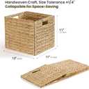 Rectangular Storage Baskets 13x11in, 4 Pack Water Hyacinth Wicker Bins with Handles, Foldable Natural Organizer for Shelves Kitchen Closet, Handwoven Storage Cubes
