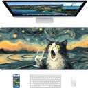 XL Gaming Mouse Pad, 31.5x15.7'' Large Desk Mat with Anti-Slip Rubber Base & Stitched Edges for Gaming, Office, Home, Shocked Cat