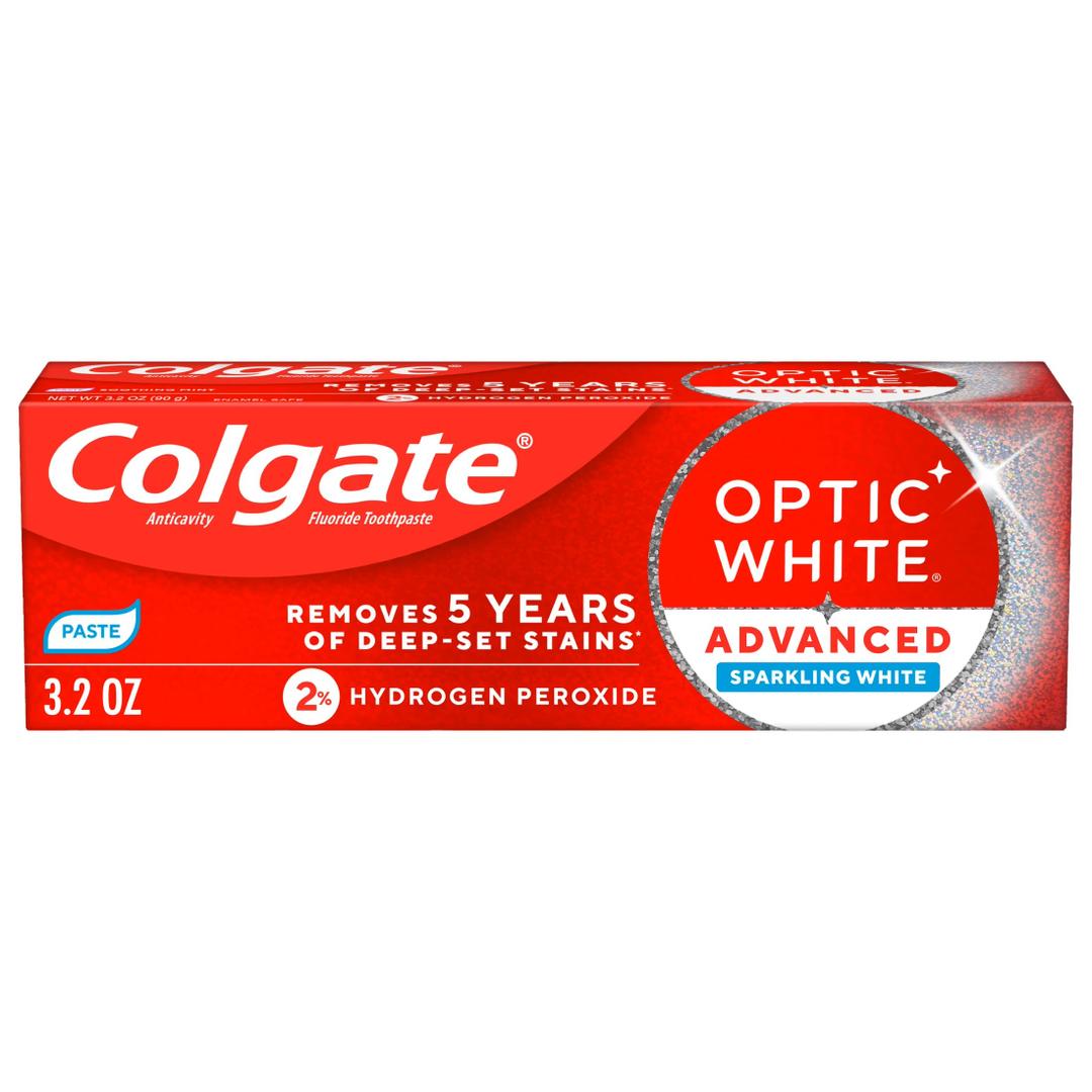 Colgate Optic White Advanced Hydrogen Peroxide Toothpaste, Teeth Whitening Toothpaste Pack, Enamel-Safe Formula, Helps Remove Tea, Coffee, and Wine Stains, Sparkling White, 2 Pack, 3.2 oz