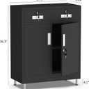 JINGUR Metal Storage Cabinet with Locking Doors and 2 Drawers, Lockable Storage Cabinet with Adjustable Shelf for Home Office Garage Entryway Pantry (Black)