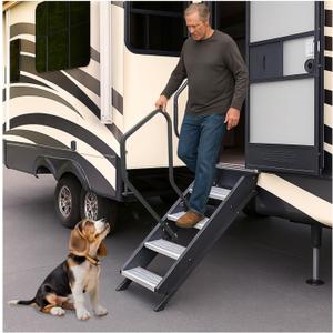 KUAFU RV Handrail Compatible with Any Generation 3 Triple Or Quad Solid Step for 5th Wheel Rvs Travel Trailers Steel 3 or 4 Step, Rails for RV Stairs Replace for STP214-121H Steel