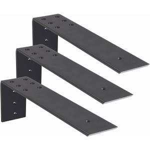 10 Inch Countertop Support Bracket, 3 Pack Solid Iron Steel Heavy Duty Hidden Floating L Shelf Brackets 1/4 Inch Thick, Shelving Support Metal Hardware for Mantel Granite Countertop