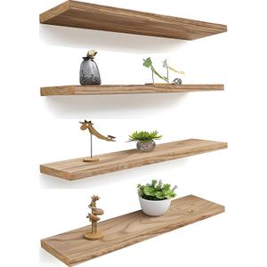 24 Inch Light Wood Floating Shelves for Wall Rustic Wall Shelf for Bedroom Living Room Set of 4
