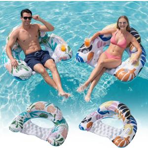 2 Pack Pool Floats Adult, OKSUWATER Pool Floaties with Two Cup Holders & Handles, Inflatable Pool Floats Chairs, Lake Floats Applies to Swimming Pool Party Summer Lake Water Fun-Multicolor