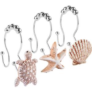 Double Shower Curtain Hooks,12Pcs Seashell Shower Curtain Rings Double Shower Curtain Hooks Decorative Bathroom for Home Bathroom Bedroom Living Room