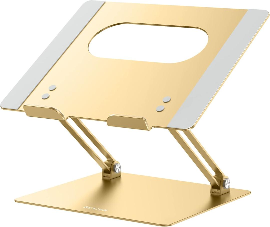 BESIGN LS10 Aluminum Laptop Stand, Ergonomic Adjustable Notebook Stand, Computer Holder Compatible with Air, Pro, Dell, HP, Lenovo More 10-14" Laptops, Gold