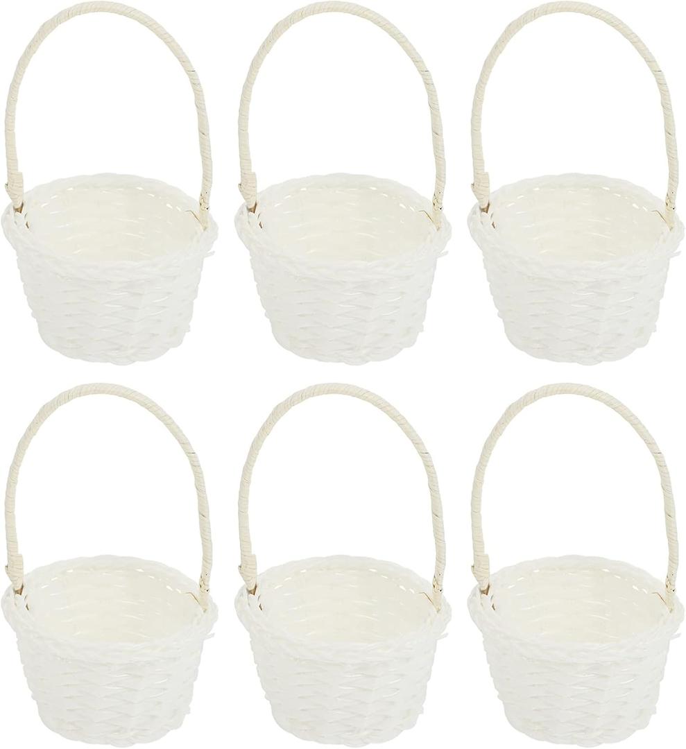 HEMOTON 6 PCS Mini Woven Rattan Flower Baskets with Handles - Mini Easter & Picnic Baskets for Tiny Favors, Arts and Crafts