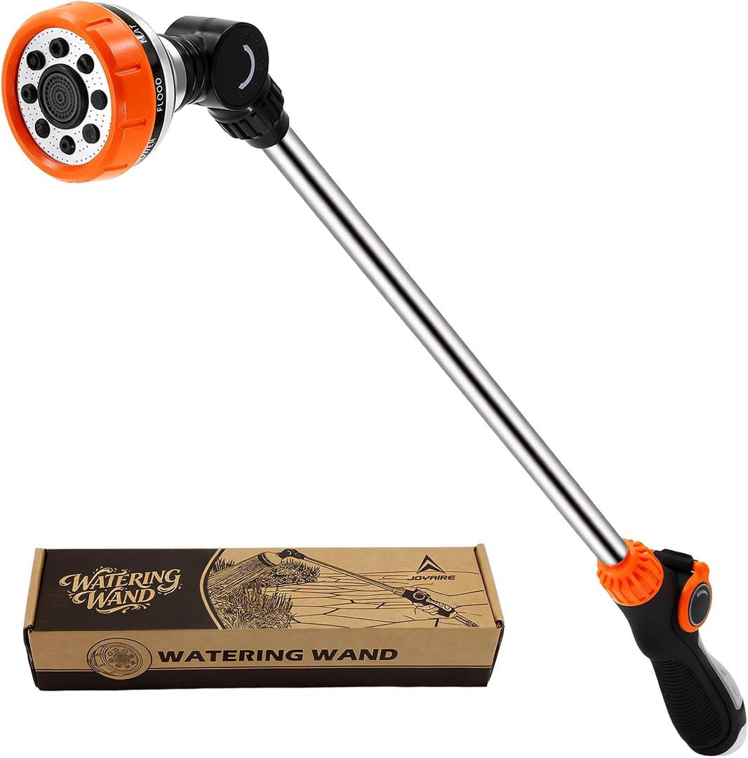 24-Inch Watering Wand with 8 Spray Patterns & 180 Rotating Head, Arthritis Friendly Hose Sprayer Nozzle with Thumb Control, Hose Nozzle for Hanging Baskets, Garden Plant & Cleaning Works