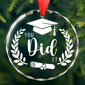 3 x Graduation Gifts for Her Him, Class of 2025 Graduation Ornament, High School College Masters Degree Graduates Gifts, You Did It Glass Christmas Ornament for Graduates