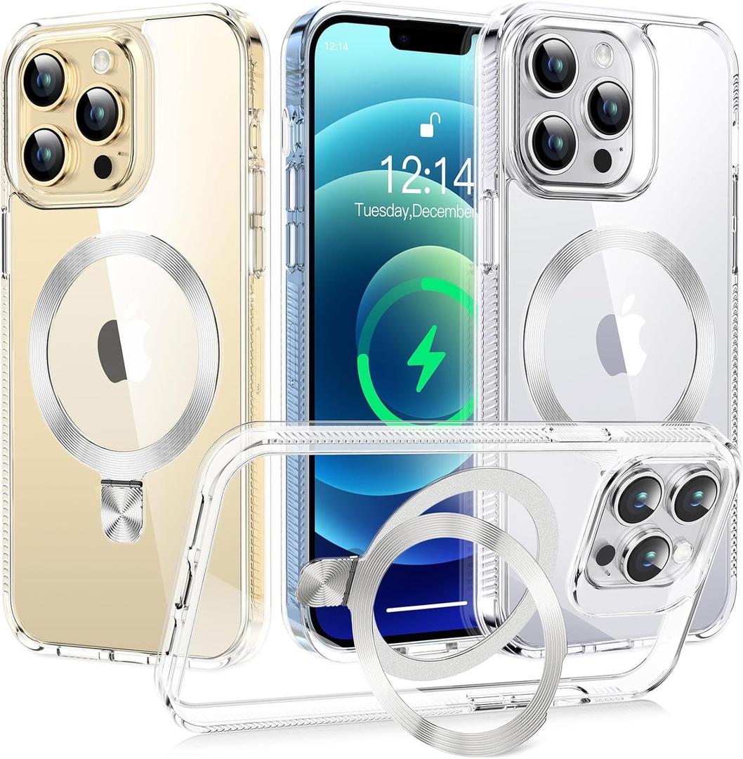 [CD Ring Compatible with MagSafe Invisible Stand]Magnetic for iPhone 12/iPhone 12 Pro Case, [Clear Bumper Non-Yellowing][Look as Bare iPhone] Slim Clear Case with Holder Kickstand for Women Men Girls