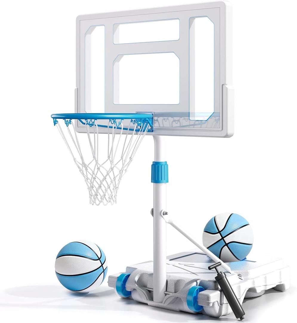 BACKYARD BLITZ Pool Basketball Hoop, 32in Portable Swimming Basketball Hoop for Pool, Stainless Steel Rust-Proof Basketball Goal Set Outdoor/Indoor
