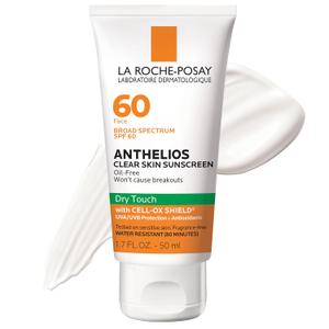 La Roche-Posay Anthelios Clear Skin Sunscreen Dry Touch SPF 60, Oil Free Sunscreen For Face, Oil Absorbing, Broad Spectrum SPF + Antioxidants, Non-Greasy, Oxybenzone Free, Travel Size (1.7 Fl Oz, Pack of 1)