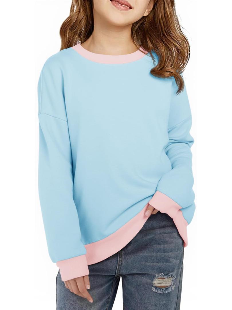 Haloumoning Girls Crewneck Sweatshirts Kids Casual Long Sleeve Loose Tops Fall Comfy Lightweight Pullovers 7-8 Years
