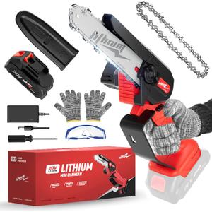 Cordless Mini Chainsaw, 20V Max Battery 6 Inch Small Chain Saw, One-Hand Handheld Electric Portable Chainsaw for Cutting Wood Trimming and Woodworking- Mini Chain Saw Cordless with 1 Batter