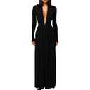 DAAWENXI Women's Sexy Deep V Neck Maxi Dress Long Sleeve Tie Wedding Guest Cocktail Evening Dresses, XL