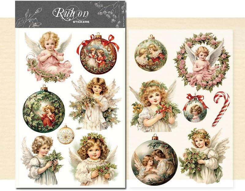 Rub On Transfers Stickers 2 Sheets for Crafts Cloth Glass Acrylic Wood Furniture Small Vintage Junk Journal Supplies Scrapbooking Items Christmas Thanksgiving (Angel)