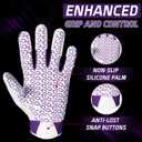 HANDLANDY Youth Football Gloves, Sticky Wide Receiver Gloves for Kids, White and Gold Stretch Fit Football Glove (White and Purple, Large)