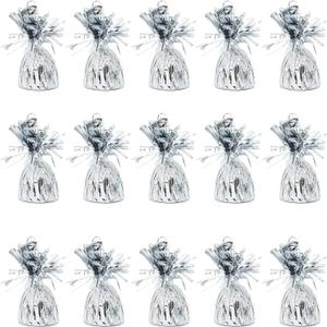BLUE PANDA Balloon Weights - 4.5 x 2.35 in, Silver, 15 Pack - Table Balloon Stand Weight & Holder with Tinsel Tassel Fringe & Hook