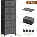 SAILUN 44Gal/175Qt Stackable Storage Bins Folding Collapsible Storage Bins with Lid, Closet Organizers and Storage Box with Door Black 18" W x 11" D x 51" H