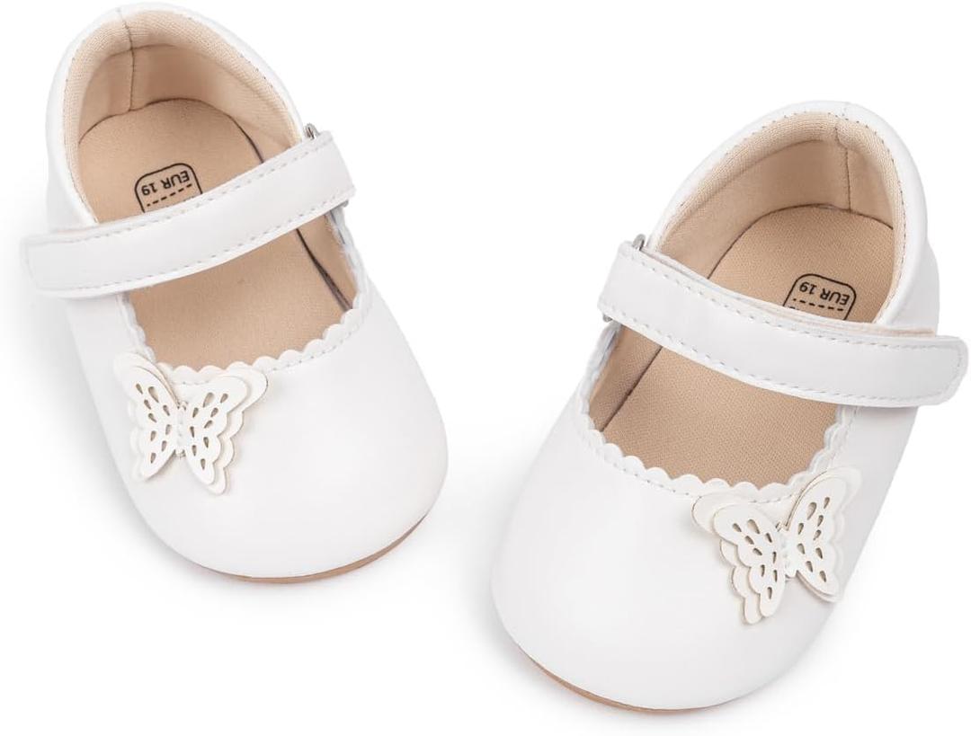 Meckior Infant Baby Girl Sandals Soft Non-Slip Rubber Sole Handmade Princess Wedding Dress Shoes Toddler First Walkers (White, 12-18M)